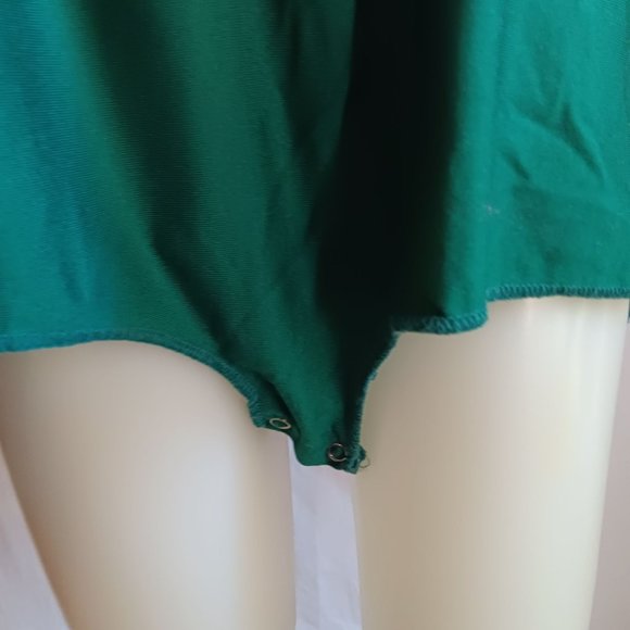 Women's Large Vintage 70's Green Long Sleeve Button-Up Bodysuit Pointed Collar - Picture 4 of 6